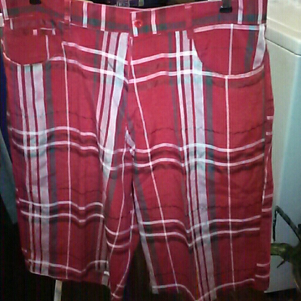 Mens red plaid shorts